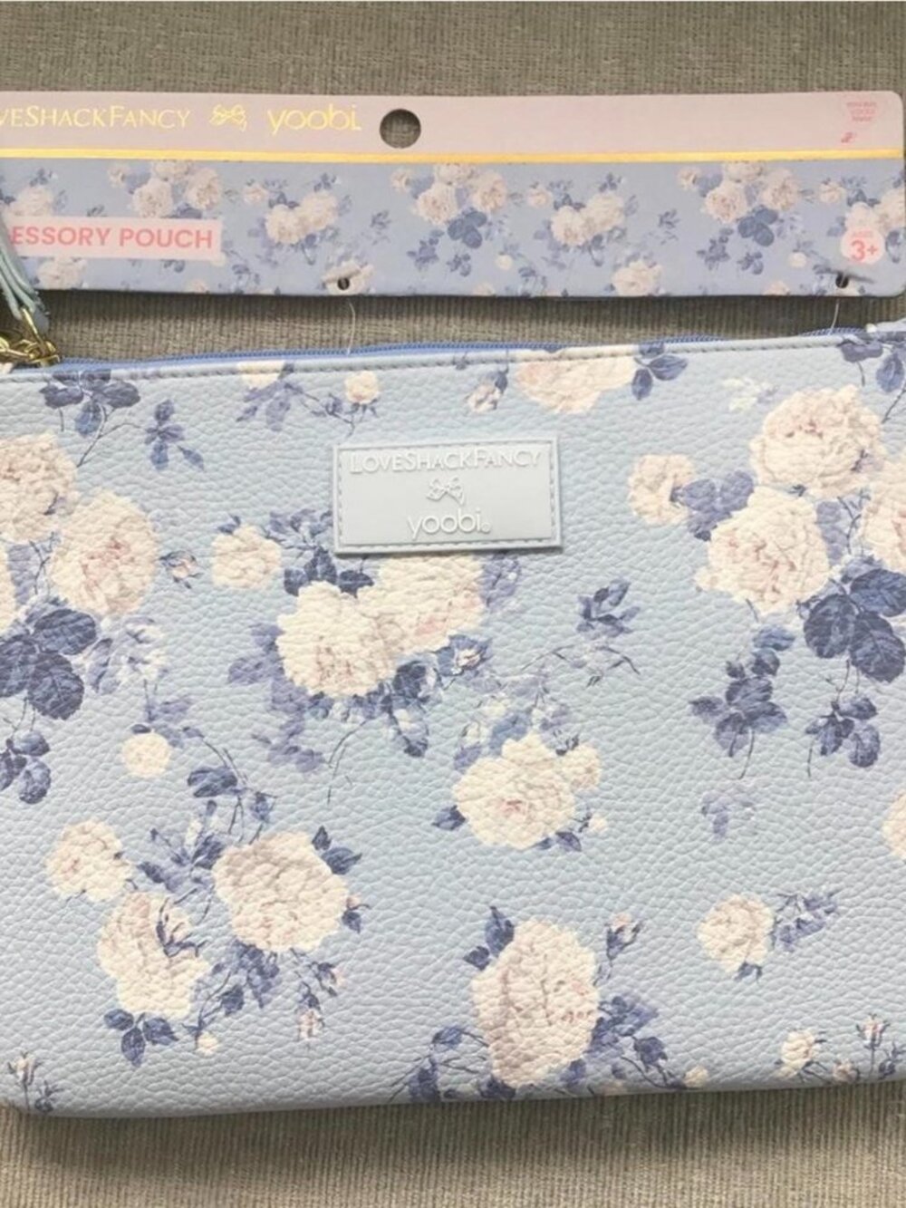 LoveShackFancy x Yoobi Blue Floral Pouch Wristlet Strap New With Tags